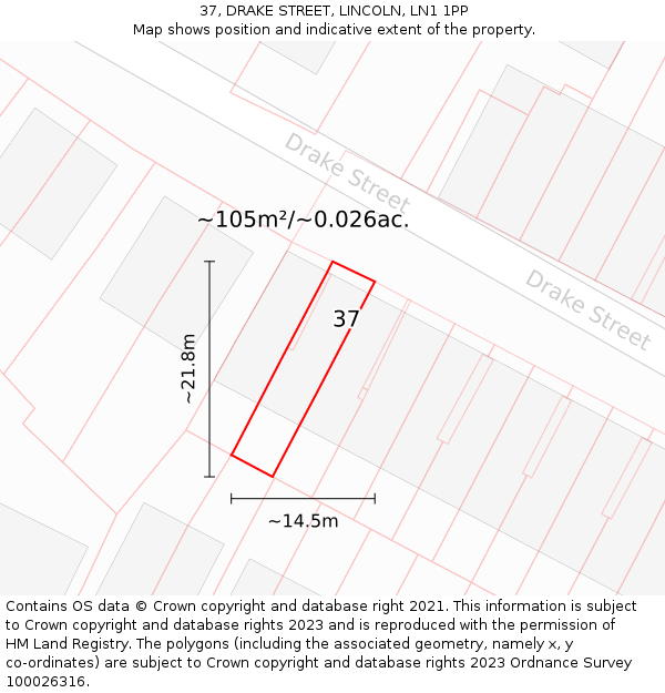 37, DRAKE STREET, LINCOLN, LN1 1PP: Plot and title map