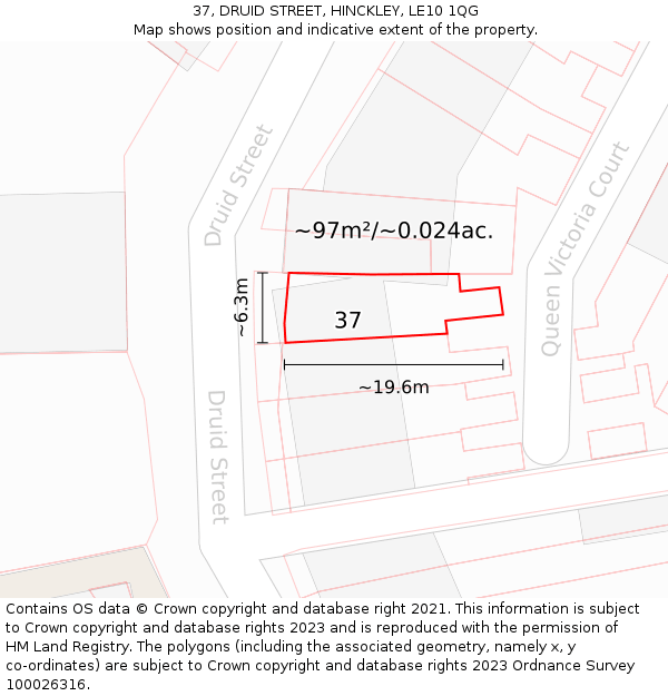 37, DRUID STREET, HINCKLEY, LE10 1QG: Plot and title map