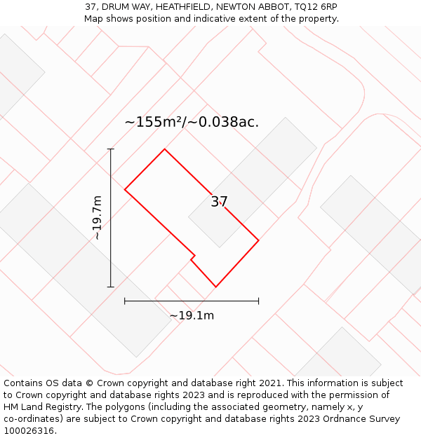37, DRUM WAY, HEATHFIELD, NEWTON ABBOT, TQ12 6RP: Plot and title map