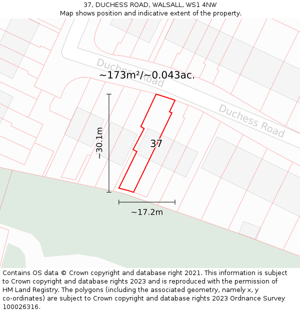 37, DUCHESS ROAD, WALSALL, WS1 4NW: Plot and title map