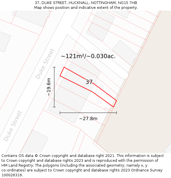37, DUKE STREET, HUCKNALL, NOTTINGHAM, NG15 7HB: Plot and title map