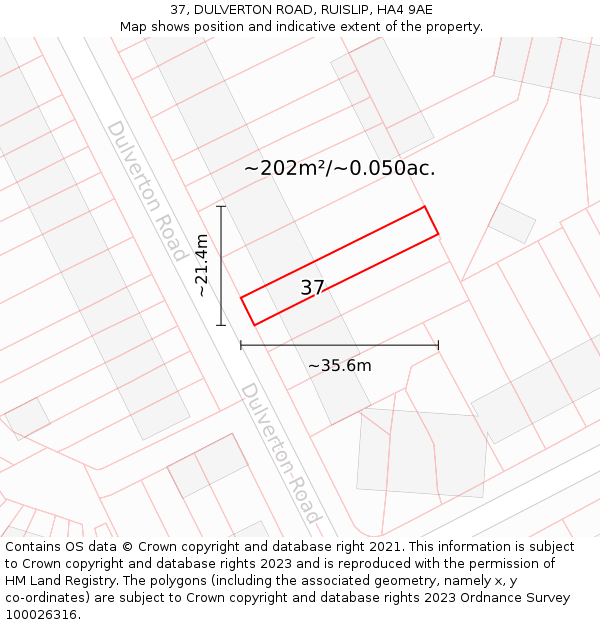 37, DULVERTON ROAD, RUISLIP, HA4 9AE: Plot and title map