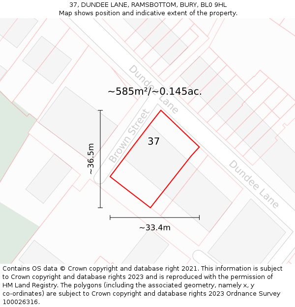 37, DUNDEE LANE, RAMSBOTTOM, BURY, BL0 9HL: Plot and title map