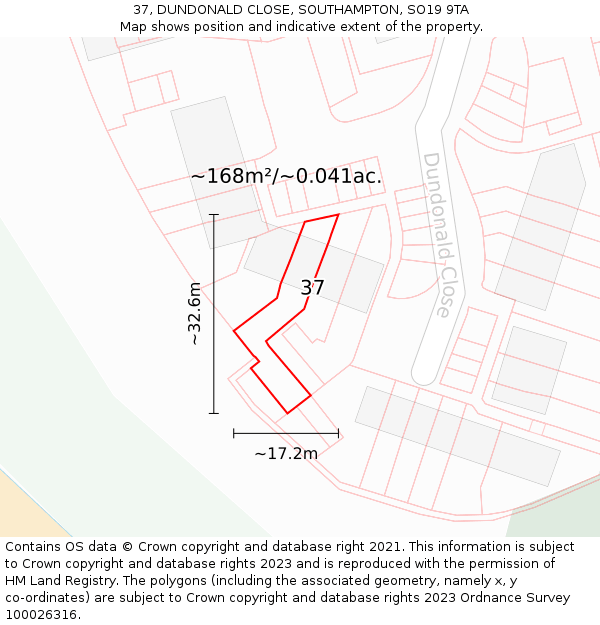37, DUNDONALD CLOSE, SOUTHAMPTON, SO19 9TA: Plot and title map