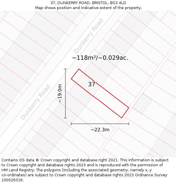 37, DUNKERRY ROAD, BRISTOL, BS3 4LD: Plot and title map