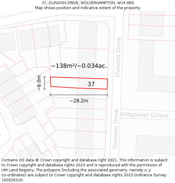 37, DUNOON DRIVE, WOLVERHAMPTON, WV4 6BS: Plot and title map