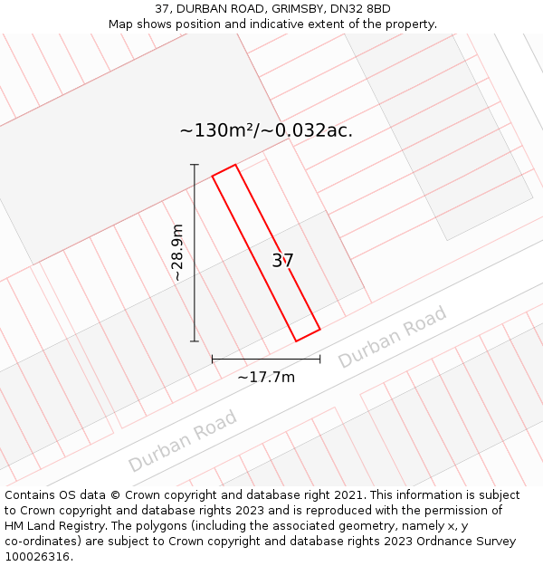 37, DURBAN ROAD, GRIMSBY, DN32 8BD: Plot and title map