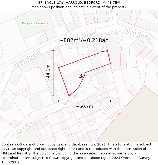 37, EAGLE WAY, HARROLD, BEDFORD, MK43 7EW: Plot and title map