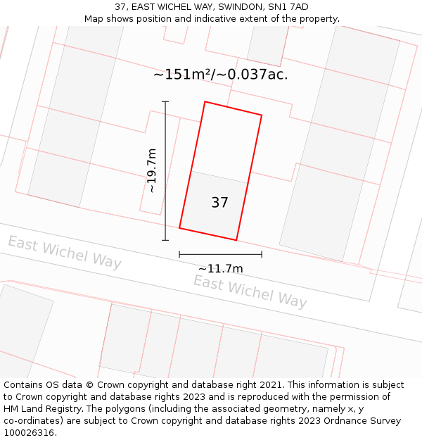 37, EAST WICHEL WAY, SWINDON, SN1 7AD: Plot and title map