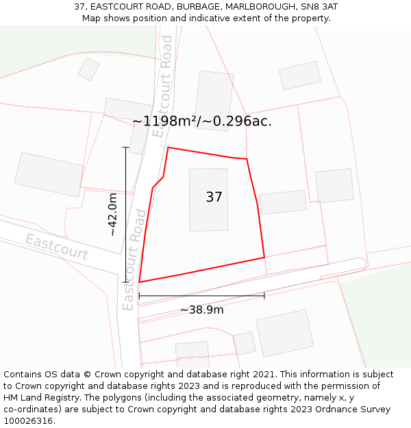 37, EASTCOURT ROAD, BURBAGE, MARLBOROUGH, SN8 3AT: Plot and title map