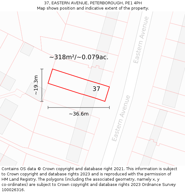 37, EASTERN AVENUE, PETERBOROUGH, PE1 4PH: Plot and title map
