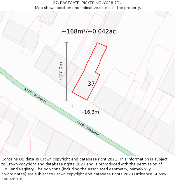 37, EASTGATE, PICKERING, YO18 7DU: Plot and title map