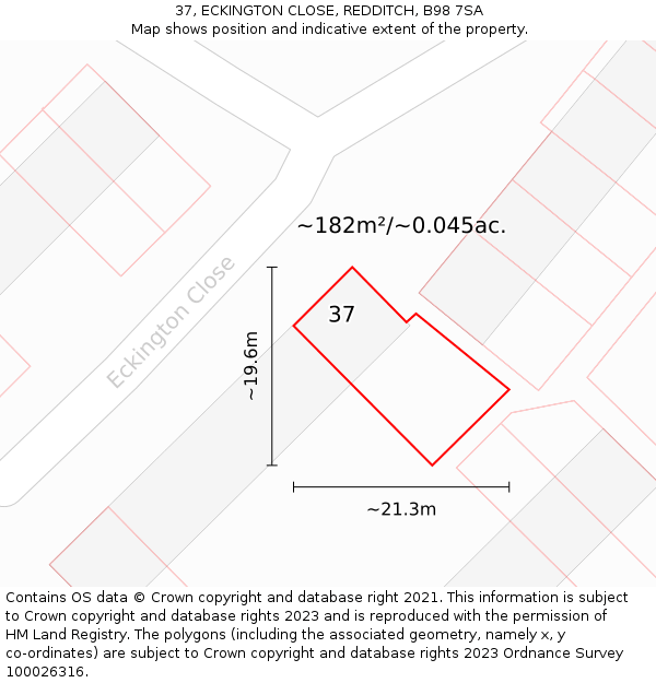 37, ECKINGTON CLOSE, REDDITCH, B98 7SA: Plot and title map