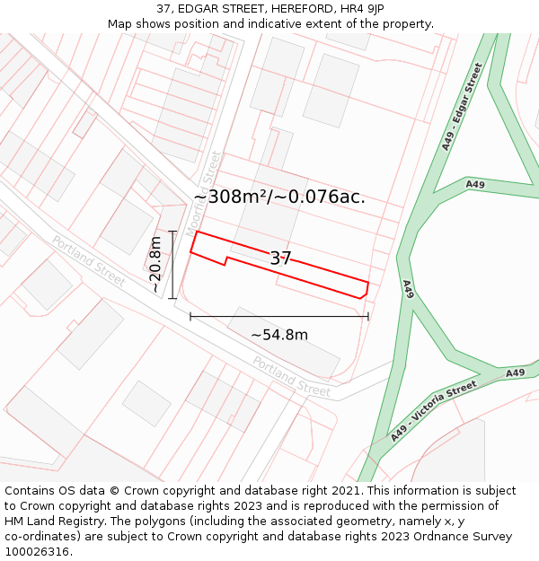 37, EDGAR STREET, HEREFORD, HR4 9JP: Plot and title map