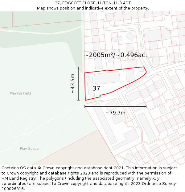 37, EDGCOTT CLOSE, LUTON, LU3 4DT: Plot and title map