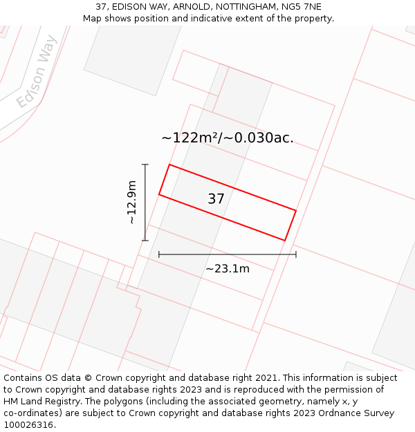 37, EDISON WAY, ARNOLD, NOTTINGHAM, NG5 7NE: Plot and title map