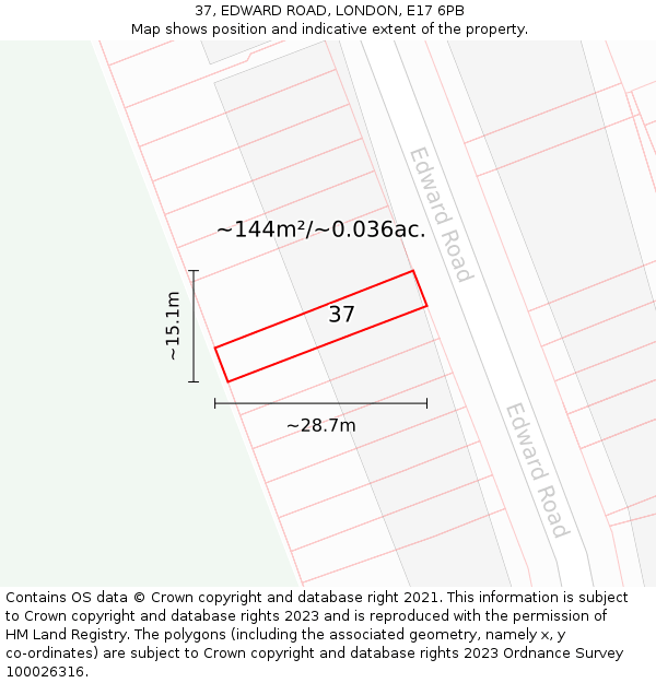 37, EDWARD ROAD, LONDON, E17 6PB: Plot and title map