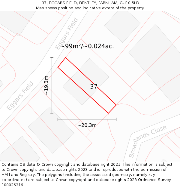 37, EGGARS FIELD, BENTLEY, FARNHAM, GU10 5LD: Plot and title map