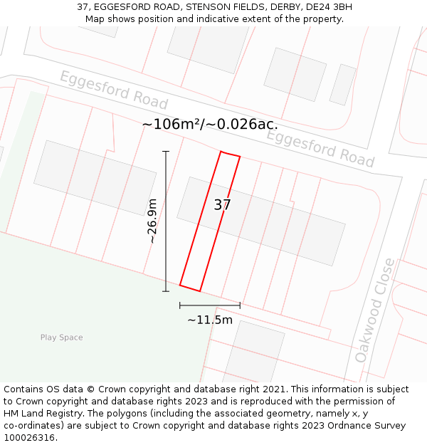 37, EGGESFORD ROAD, STENSON FIELDS, DERBY, DE24 3BH: Plot and title map
