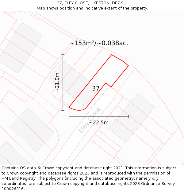 37, ELEY CLOSE, ILKESTON, DE7 9JU: Plot and title map