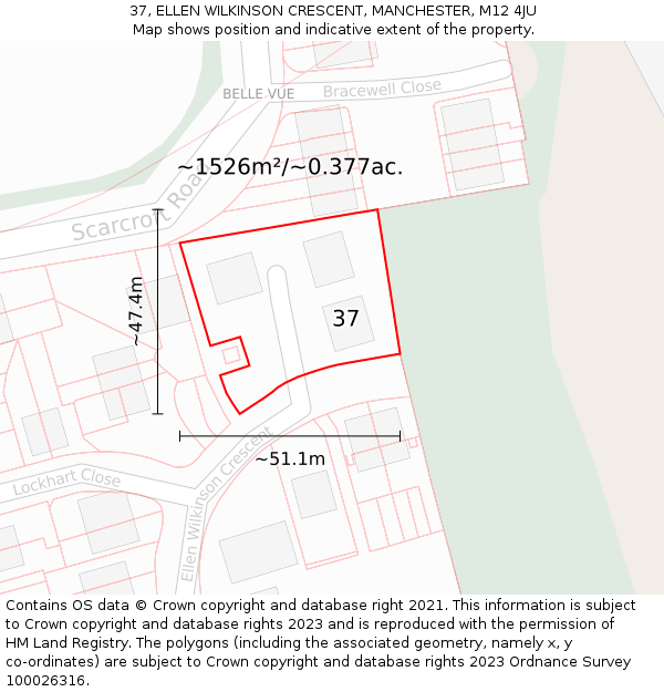 37, ELLEN WILKINSON CRESCENT, MANCHESTER, M12 4JU: Plot and title map
