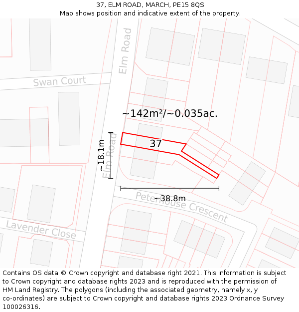 37, ELM ROAD, MARCH, PE15 8QS: Plot and title map