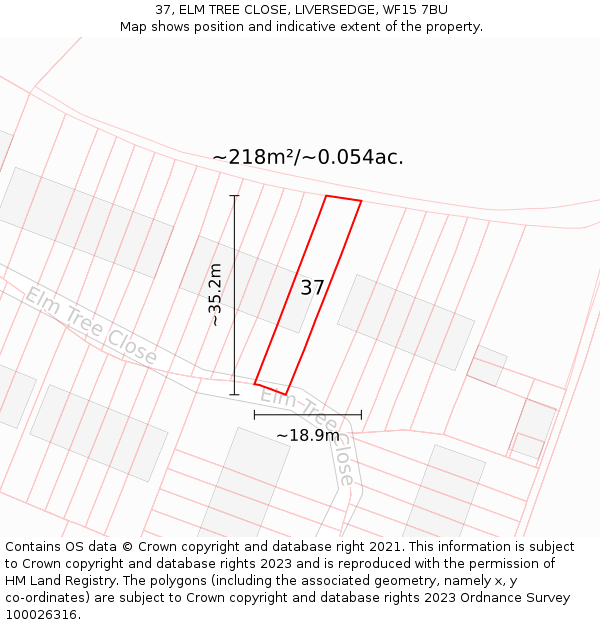 37, ELM TREE CLOSE, LIVERSEDGE, WF15 7BU: Plot and title map
