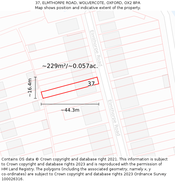 37, ELMTHORPE ROAD, WOLVERCOTE, OXFORD, OX2 8PA: Plot and title map