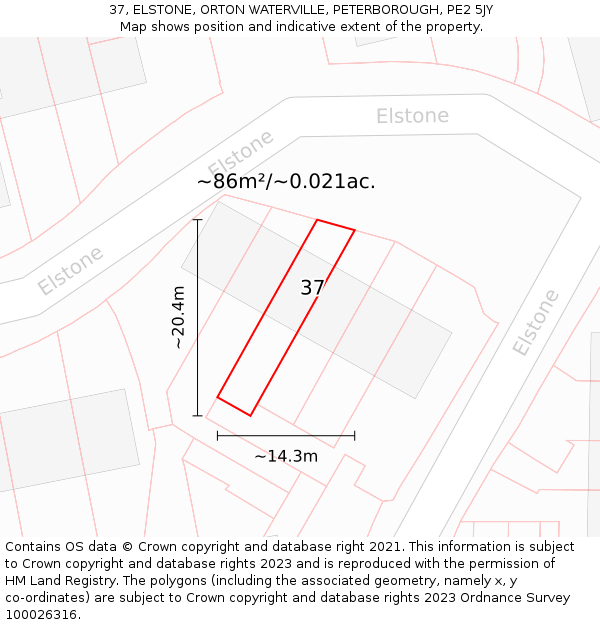37, ELSTONE, ORTON WATERVILLE, PETERBOROUGH, PE2 5JY: Plot and title map