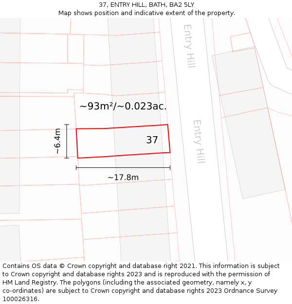 37, ENTRY HILL, BATH, BA2 5LY: Plot and title map