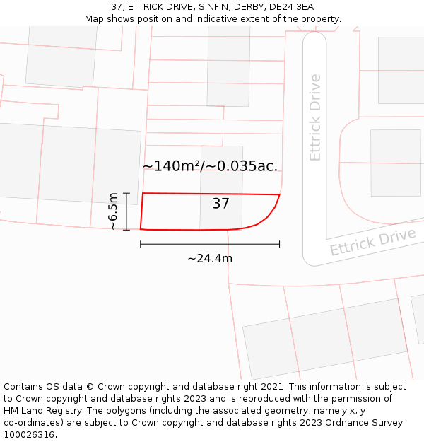 37, ETTRICK DRIVE, SINFIN, DERBY, DE24 3EA: Plot and title map