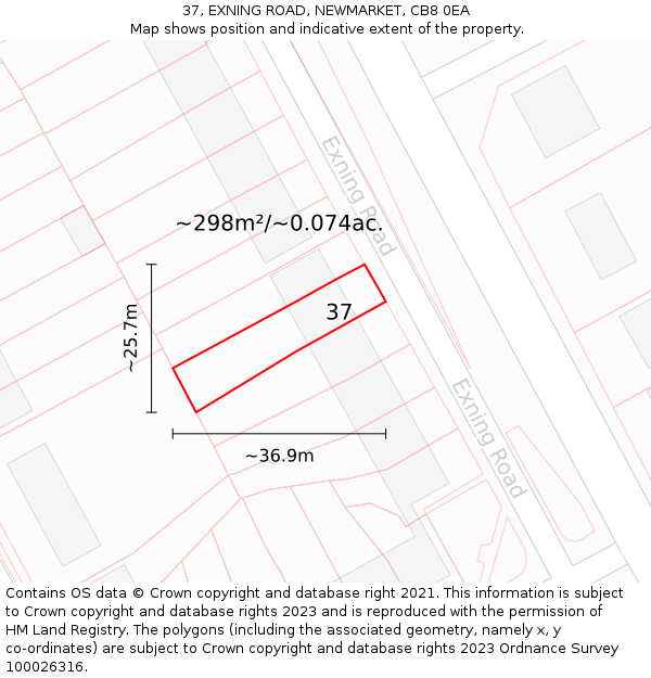 37, EXNING ROAD, NEWMARKET, CB8 0EA: Plot and title map