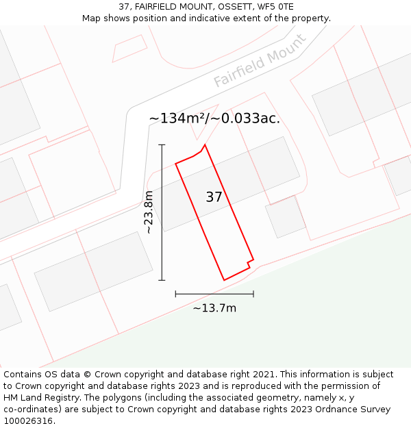 37, FAIRFIELD MOUNT, OSSETT, WF5 0TE: Plot and title map