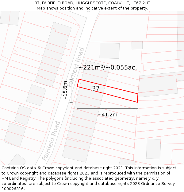 37, FAIRFIELD ROAD, HUGGLESCOTE, COALVILLE, LE67 2HT: Plot and title map
