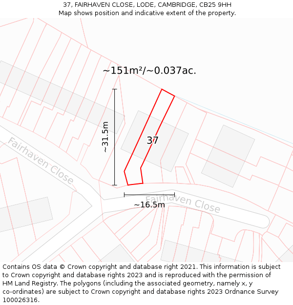 37, FAIRHAVEN CLOSE, LODE, CAMBRIDGE, CB25 9HH: Plot and title map