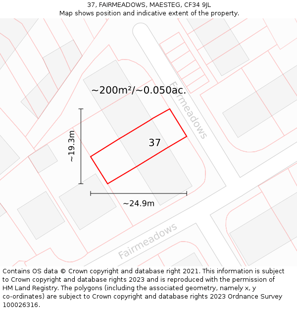 37, FAIRMEADOWS, MAESTEG, CF34 9JL: Plot and title map