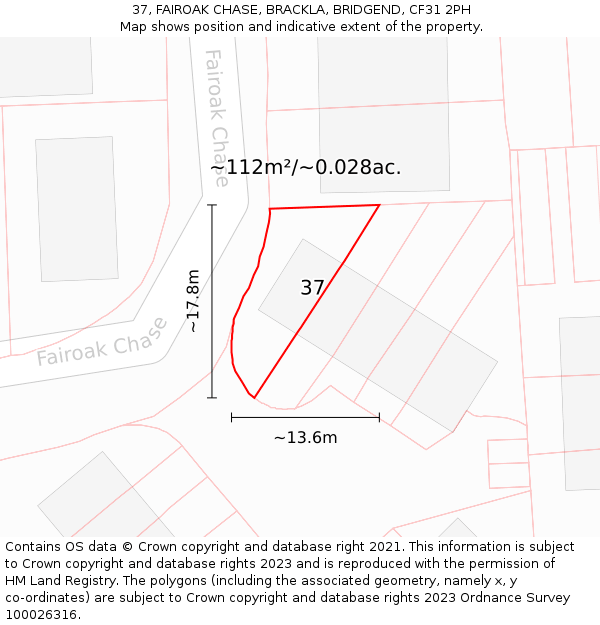 37, FAIROAK CHASE, BRACKLA, BRIDGEND, CF31 2PH: Plot and title map