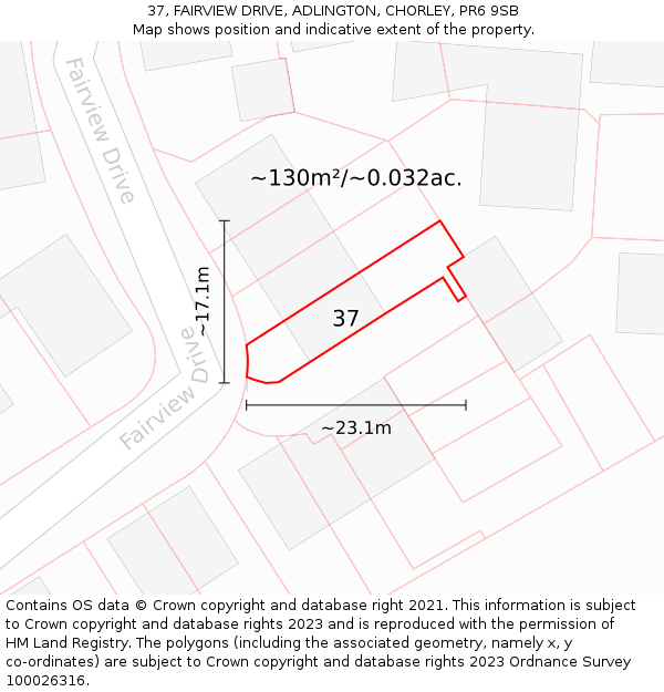 37, FAIRVIEW DRIVE, ADLINGTON, CHORLEY, PR6 9SB: Plot and title map