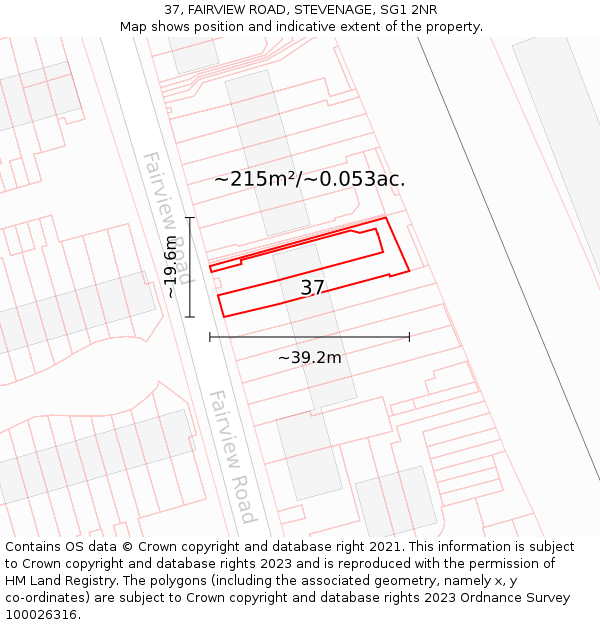 37, FAIRVIEW ROAD, STEVENAGE, SG1 2NR: Plot and title map