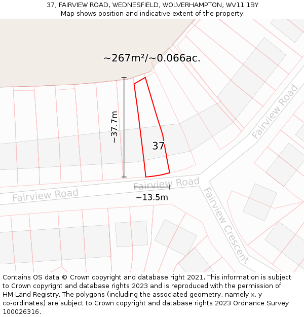37, FAIRVIEW ROAD, WEDNESFIELD, WOLVERHAMPTON, WV11 1BY: Plot and title map
