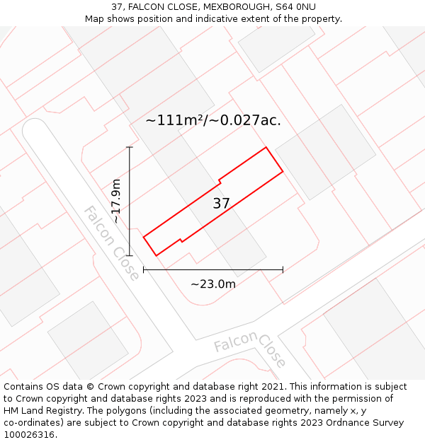 37, FALCON CLOSE, MEXBOROUGH, S64 0NU: Plot and title map
