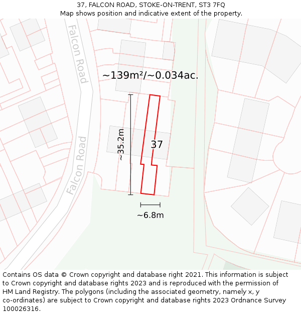 37, FALCON ROAD, STOKE-ON-TRENT, ST3 7FQ: Plot and title map