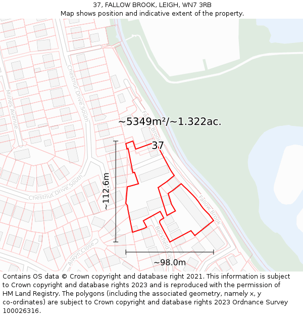 37, FALLOW BROOK, LEIGH, WN7 3RB: Plot and title map