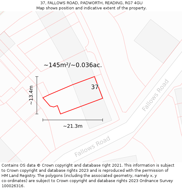 37, FALLOWS ROAD, PADWORTH, READING, RG7 4GU: Plot and title map