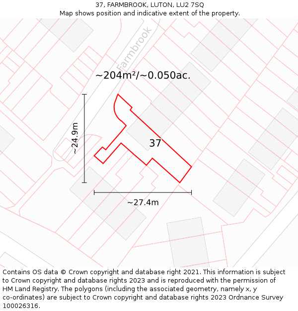 37, FARMBROOK, LUTON, LU2 7SQ: Plot and title map