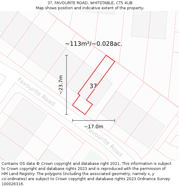 37, FAVOURITE ROAD, WHITSTABLE, CT5 4UB: Plot and title map
