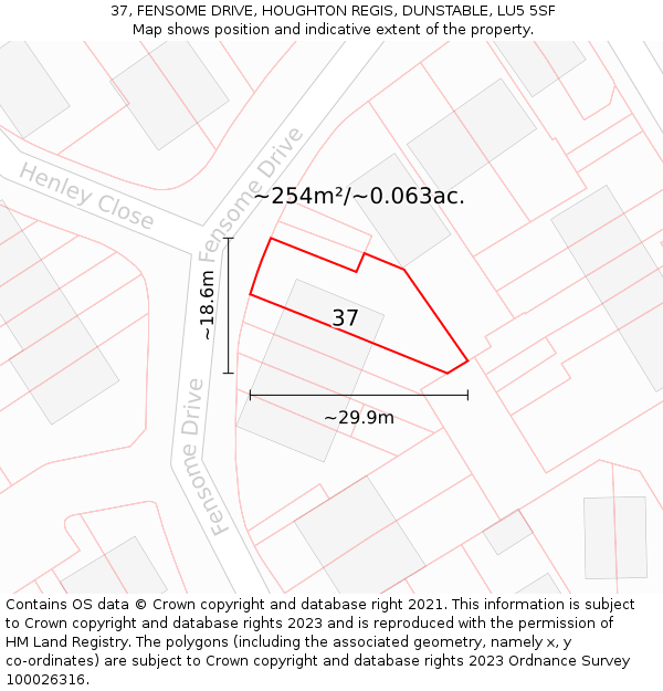 37, FENSOME DRIVE, HOUGHTON REGIS, DUNSTABLE, LU5 5SF: Plot and title map