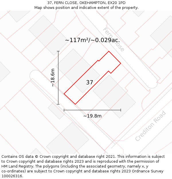 37, FERN CLOSE, OKEHAMPTON, EX20 1PD: Plot and title map