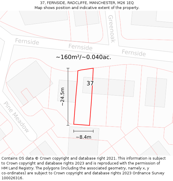 37, FERNSIDE, RADCLIFFE, MANCHESTER, M26 1EQ: Plot and title map