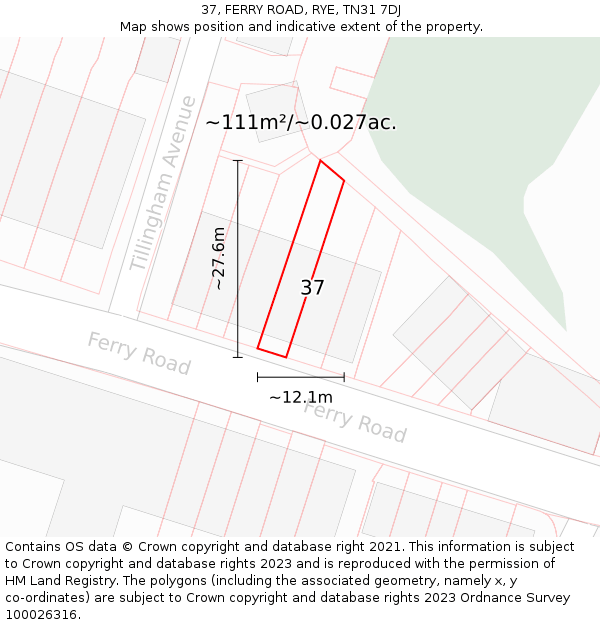 37, FERRY ROAD, RYE, TN31 7DJ: Plot and title map